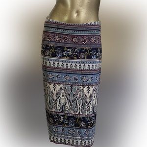 J. Jill Pull On Midi Skirt Floral Paisley Stretch Blue White Mauve, XS